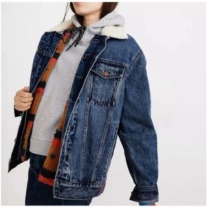 Madewell Blue Denim Jean Jacket with Cream Sherpa Collar
